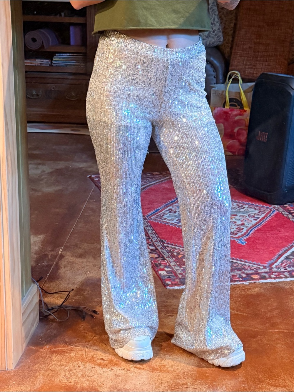 Sequin bell bottom pants  - Silver Sparkle